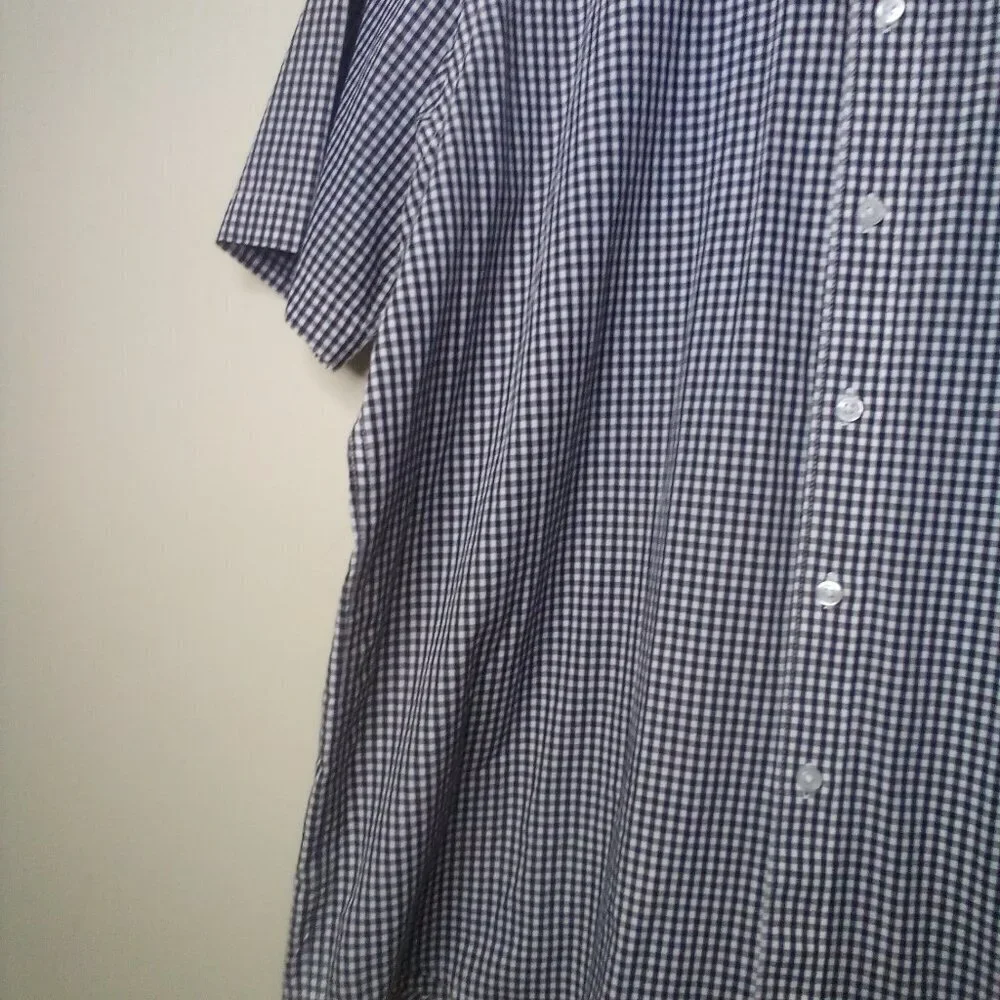 Club Room Shirt Men XL Button Down Short Sleeve Plaid Gingham Black White